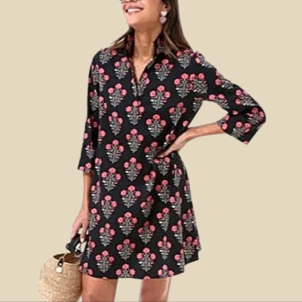 Tuckernuck Black Dahlia Megan Mini Tunic Dress Pink Floral Block Print - XXXL